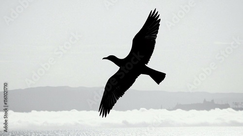 of a bird flying above the clouds, blended with an image of a bright horizon, symbolizing unlimited potential. | [Bird]:[Freedom] 