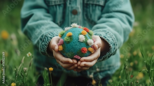 Colorful earth held in hands symbolizes unity and responsibility towards nature during earth day celebration