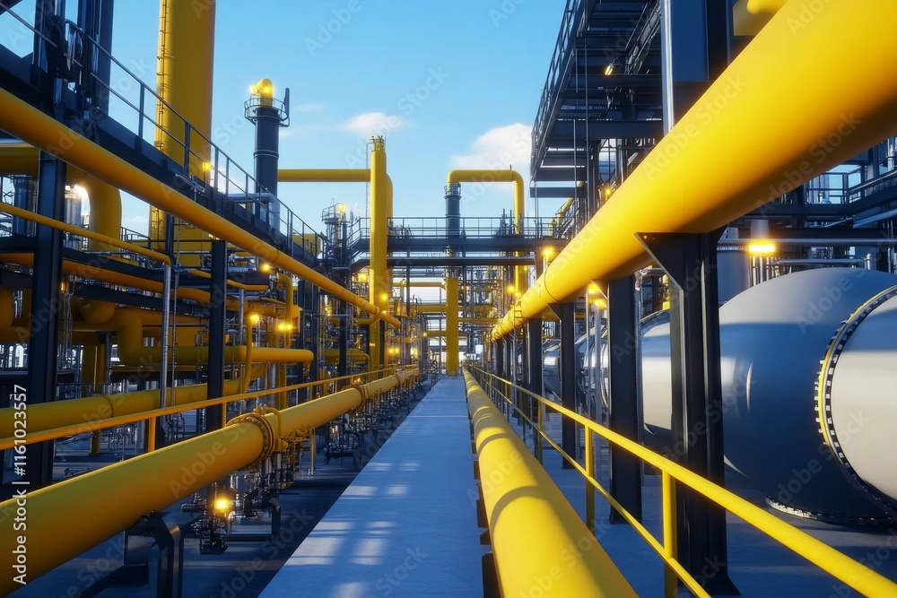 3D Illustration of Industrial Zone with Petroleum and Chemical Hydrogen Plant Including Pipelines and Pipe Rack 3D Illustration of Industrial Zone with Petroleum and Chemical Hydrogen Plant Including Pipelines and Pipe Rack