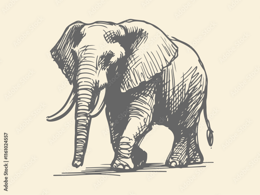 Fototapeta premium African Elephant Hand Drawn Illustration Vector Isolated