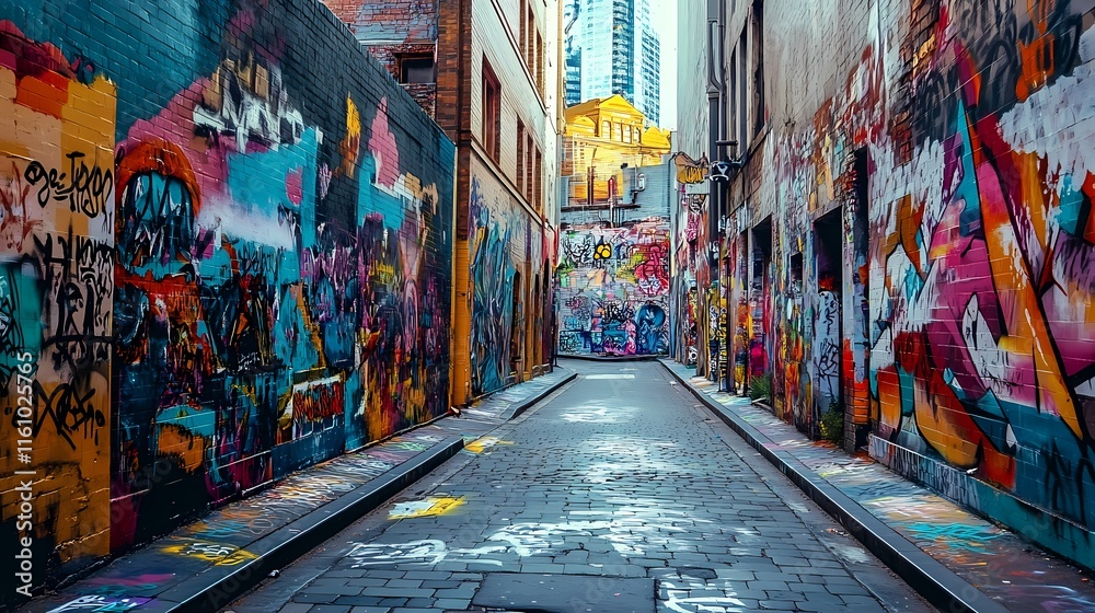 Fototapeta premium Vibrant Graffiti Alleyway: A Colorful Urban Canvas
