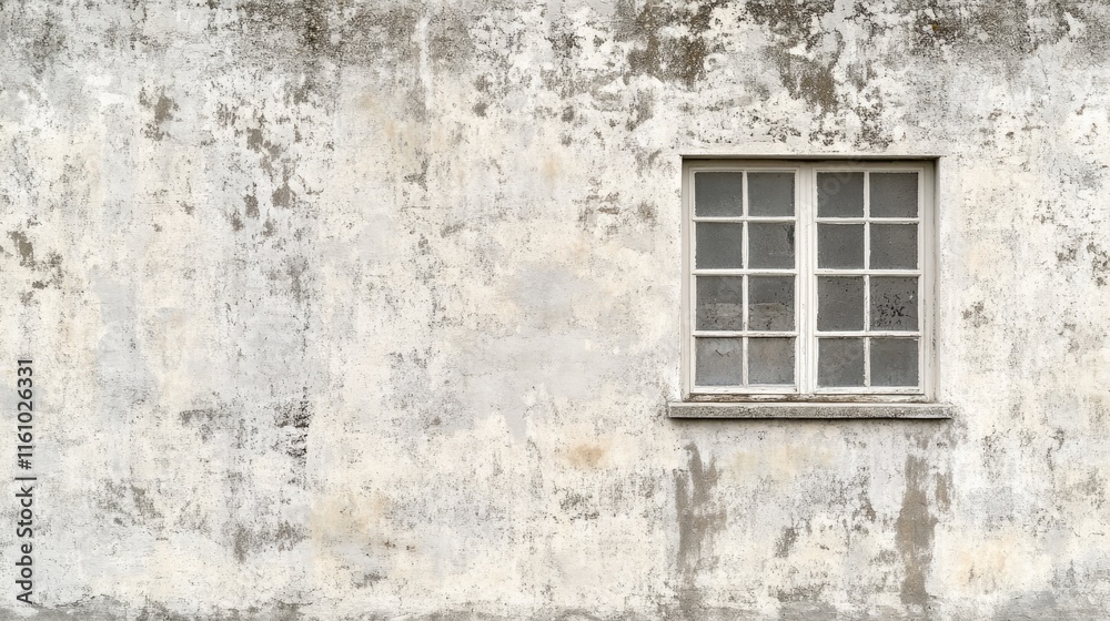 Textured wall showcases peeling paint and simple window, evoking Textured wall showcases peeling paint and simple window, evoking