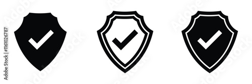 Shield check mark icon. Shield with a checkmark in the middle Protection icon. Security shield protected icon. Vector illustration. line style isolated on white background.