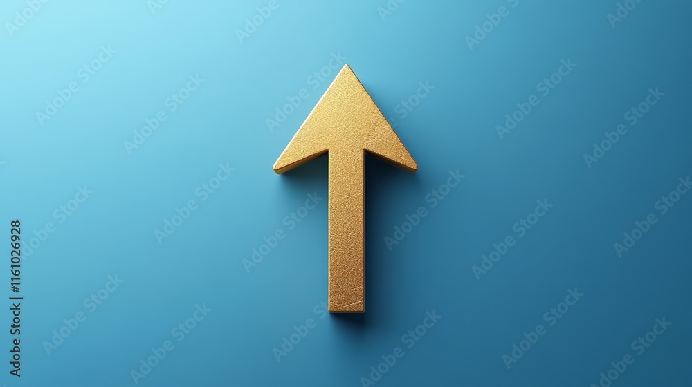 Golden upward arrow on blue background symbolizing growth Golden upward arrow on blue background symbolizing growth