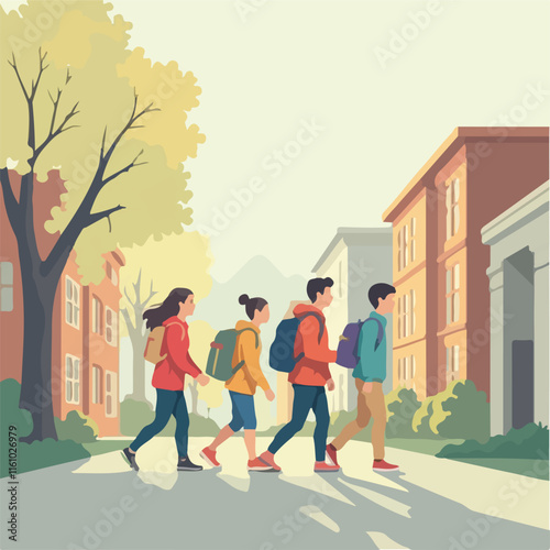 Students going university illustration vector design, University vector design