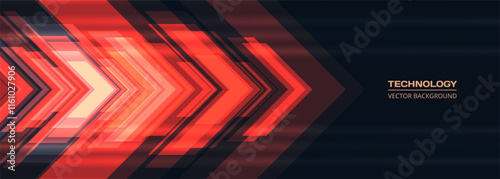 Red technology arrows on dark futuristic abstract background. High-speed movement concept dynamic motion red hi tech digital arrows. Technology vector illustration for banner or poster design.
