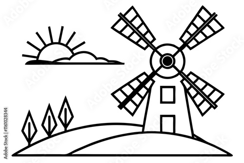 windmill silhouette vector illustration