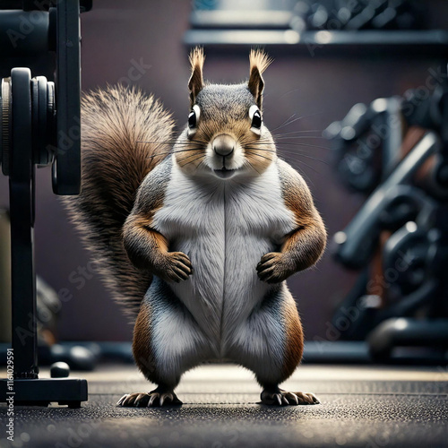 Funny Squirrel in a Gym Posing with Muscles