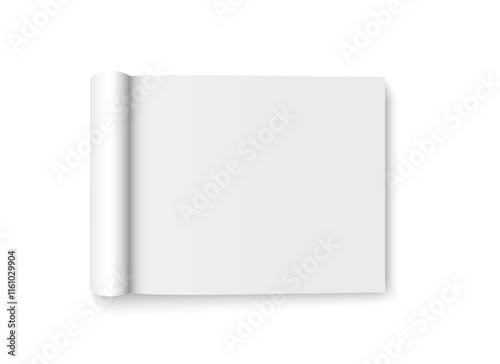Magazine with rolled white paper pages. Blank Mockup for book, Notebook, Booklet, or Catalog Design, Ideal for Office and Print Templates