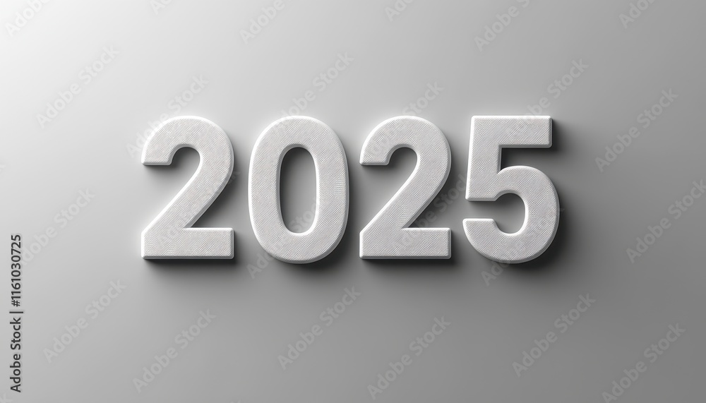 White Number Two Thousand Twenty Five on Grey Background White Number Two Thousand Twenty Five on Grey Background
