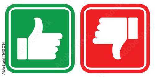 Thumb up and down, green thumb indicate up sign and red thumb indicate down sign.