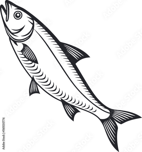 Herring fish vector design and using black color line art illustration on a white background.