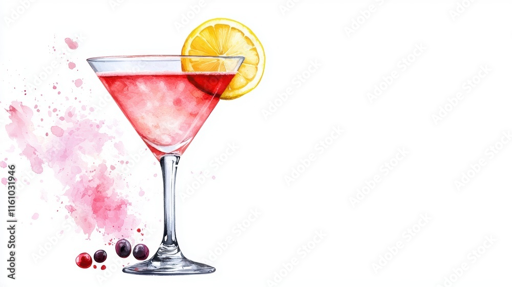 Refreshing pink cocktail in a martini glass home bar illustration Refreshing pink cocktail in a martini glass home bar illustration