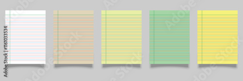 Realistic square, lined paper blank sheets set on isolated background. Art design lines, grid page notebook with margin. Abstract concept graphic elements. Vector eps 10 file.
