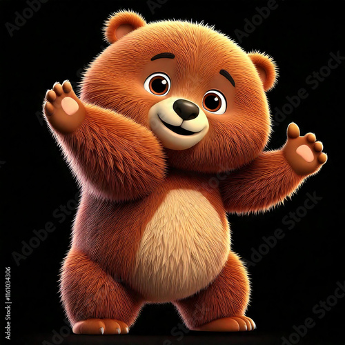 Cheerful Cartoon Bear with Raised Paws, Perfect for Children's Content
