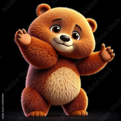 Cheerful Cartoon Bear with Raised Paws, Perfect for Children's Content