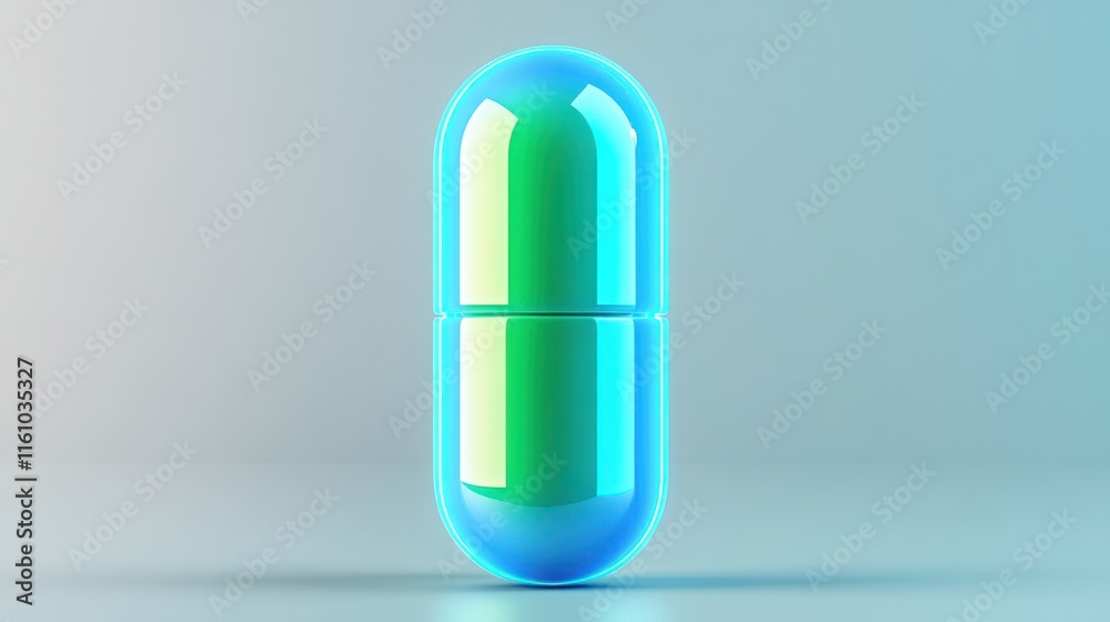 A glossy, futuristic capsule in gradient colors on a smooth surface. A glossy, futuristic capsule in gradient colors on a smooth surface.