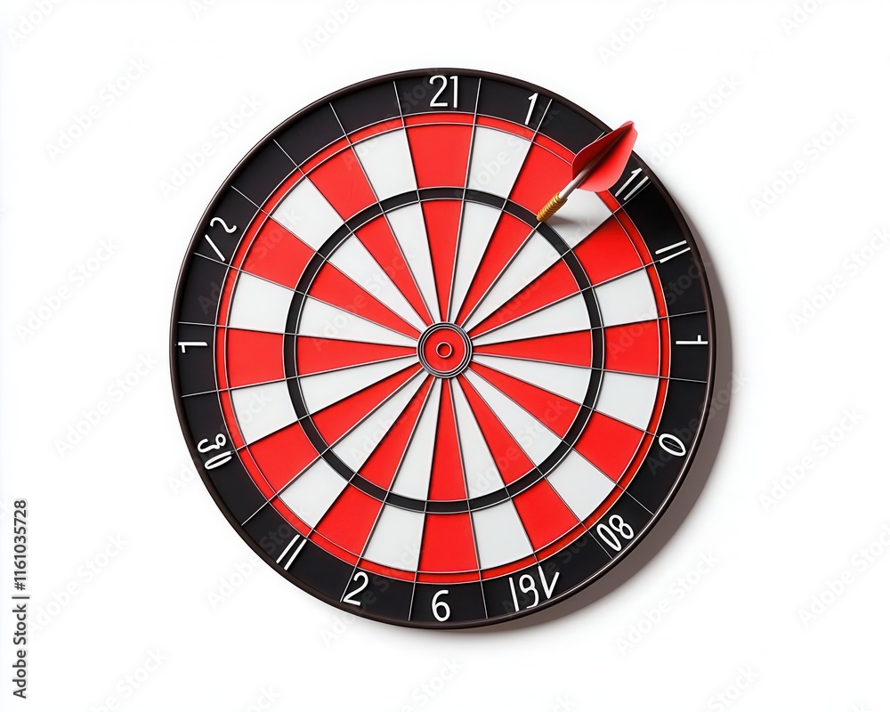 Obraz premium 3D icon of a red dartboard with a dart in center isolated on white background