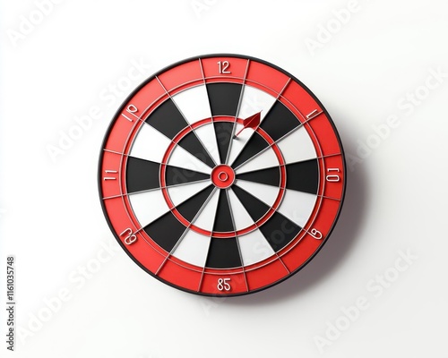 3D icon of a red dartboard with a dart in center isolated on white background