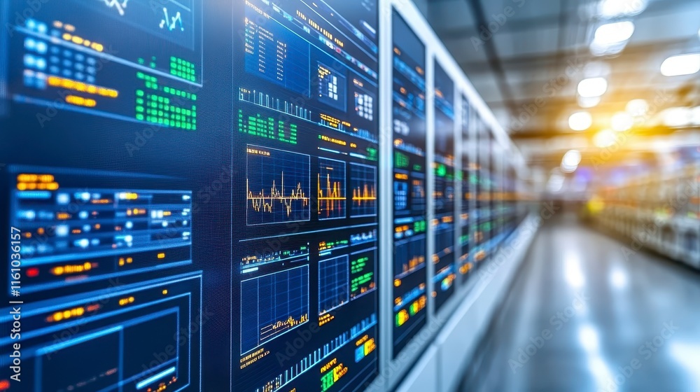 A high-tech data center showcasing illuminated screens filled with complex graphs and analytics, highlighting advanced technological systems. A high-tech data center showcasing illuminated screens filled with complex graphs and analytics, highlighting advanced technological systems.