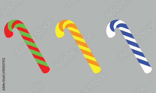 Candy stick icon set. Candy Cane. Christmas candy cane icon. Christmas stick. Candy stick icon. Santa caramel cane with striped pattern icon
