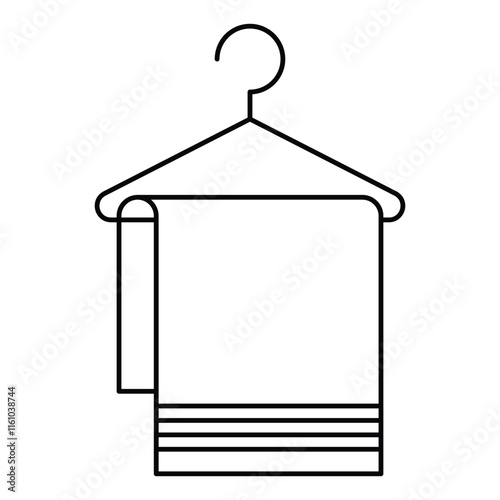 Towel on hanger icon vector. Bathroom towel hanger icon. Towel on hanger line art icon isolated on white background.