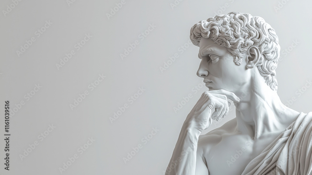 Naklejka premium A classical marble statue in a thoughtful pose.