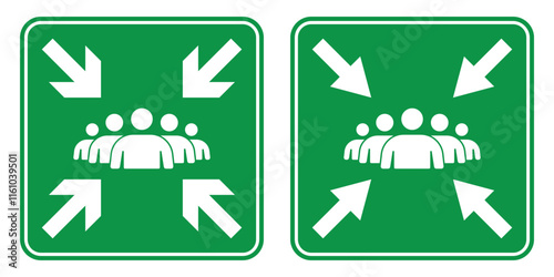 Meeting point. Meeting point icon. Emergency evacuation assembly point. Assembly point sign, symbol icon