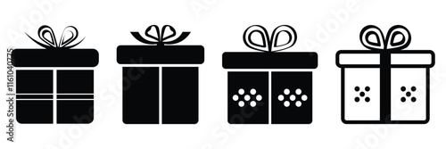 Gift box icon, Gift box with ribbon, black gift box icon isolated on white background.