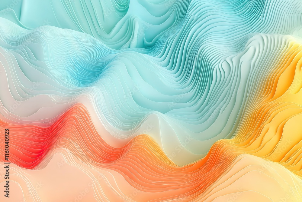 Obraz premium Abstract layered wave design in teal, orange, and peach tones. Perfect for backgrounds or design projects.