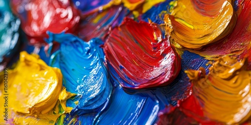 Vibrant colorful paint displayed in a close up view, showcasing the rich hues and textures of the colorful paint, perfect for artistic inspiration and creative projects featuring colorful paint. photo