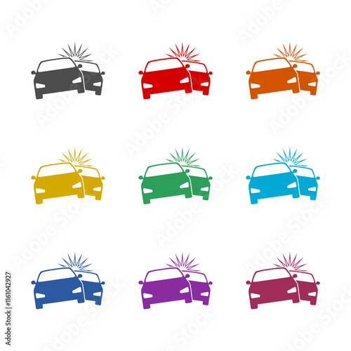 Car crash  icon isolated on white background. Set icons colorful