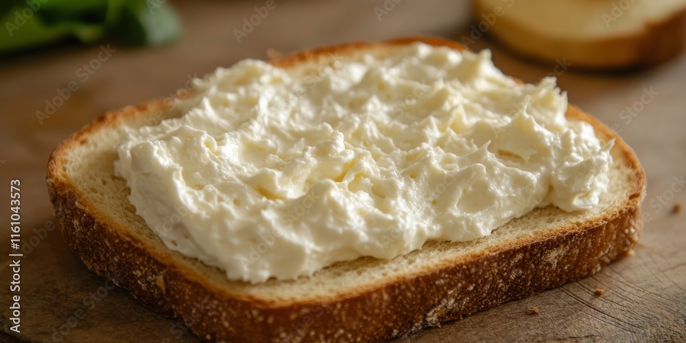 Slice of bread topped with creamy cream cheese, showcasing a delicious blend of flavors. This slice of bread with cream cheese is perfect for a tasty snack or breakfast treat. Slice of bread topped with creamy cream cheese, showcasing a delicious blend of flavors. This slice of bread with cream cheese is perfect for a tasty snack or breakfast treat.