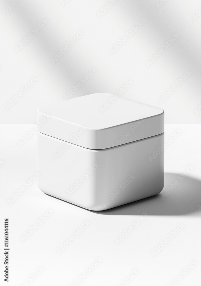 White square cosmetic jar packaging mockup on white surface with shadows White square cosmetic jar packaging mockup on white surface with shadows