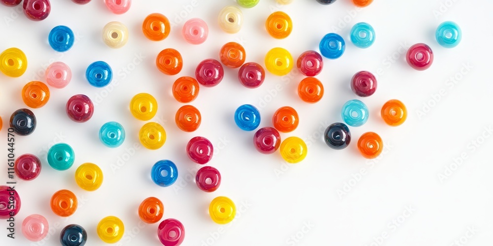 Vibrant colorful beads arranged on a light backdrop, featuring ample copyspace in the center for text or design. These colorful beads provide a cheerful and creative element to your project. Vibrant colorful beads arranged on a light backdrop, featuring ample copyspace in the center for text or design. These colorful beads provide a cheerful and creative element to your project.