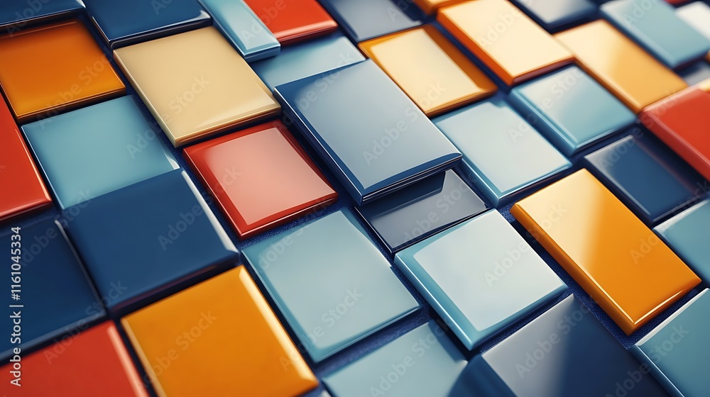 Abstract arrangement of colorful ceramic tiles being fitted together Abstract arrangement of colorful ceramic tiles being fitted together