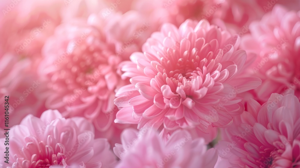 Soft pink chrysanthemum blossoms fill frame. Soft pink chrysanthemum blossoms fill frame.