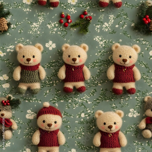 Cute seamless 3d cartoon christmas teddy bear pattern