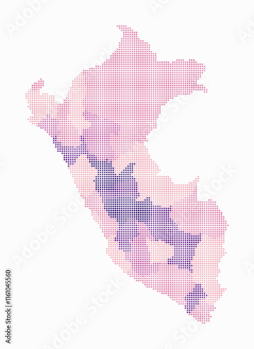 Peru dotted map. Digital style map of the country on white background. Peru shape with square dots. Colored dots style. Small size squares. Amazing vector illustration.