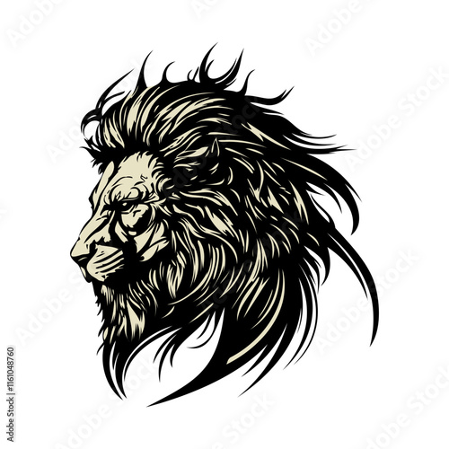 lion head vector, The elegance of the black and white lion vector illustration is isolated on a white background. Black and white mascot logo. photo