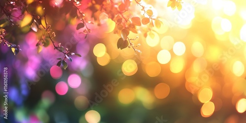 Vibrant and beautiful bokeh background creates a stunning, colorful effect. This natural, defocused bokeh background captures the essence of summer, whether from a forest or water setting.