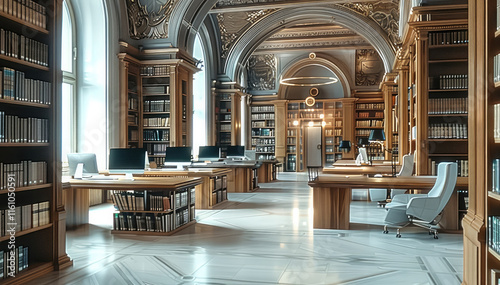Ancient college library with a modern computer lab.