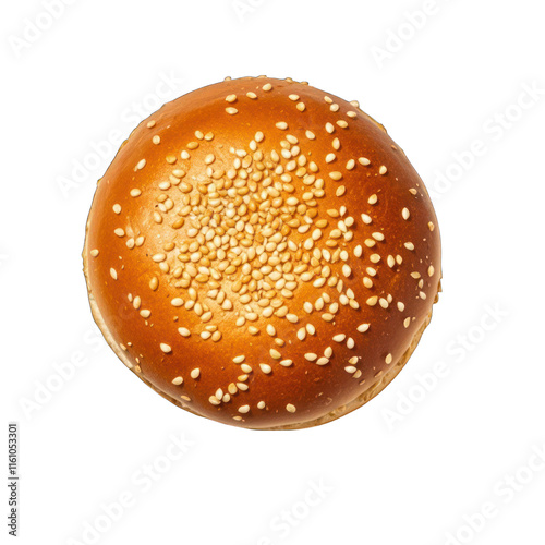 Sesame seed hamburger bun isolated on transparent background photo