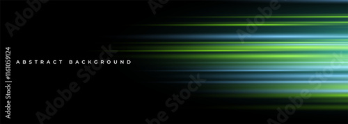 Black modern wide abstract technology background with glowing high-speed and movement light effect. Vector illustration