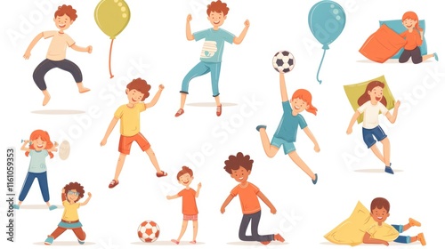 Wallpaper Mural Group of happy children celebrating a birthday with various outdoor play activities. Torontodigital.ca