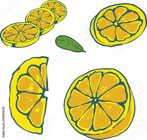 Lemon doodle set pack illustration slice art