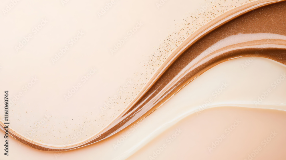 Beige and Light Brown Liquid Foundation for make up, color swatches on a Beige Background, close-up. Pantone 17-1320 Mocha Mousse, Color Trend 2025, concept Beige and Light Brown Liquid Foundation for make up, color swatches on a Beige Background, close-up. Pantone 17-1320 Mocha Mousse, Color Trend 2025, concept