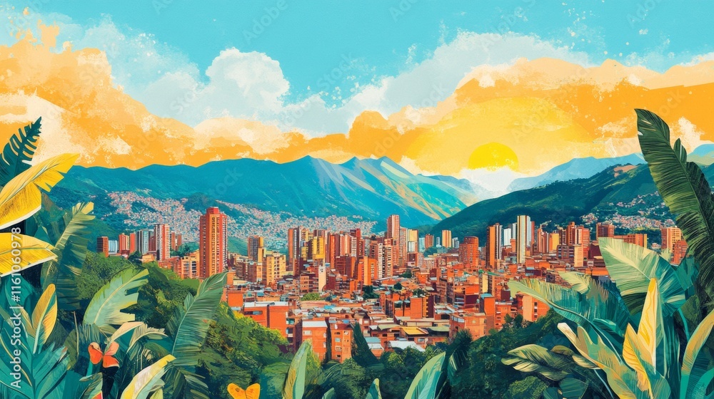 Fototapeta premium illustration poster medellin colombia