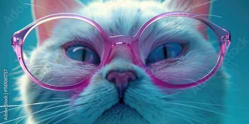 A cat wearing pink eyeglasses, looking adorably intellectual. photo