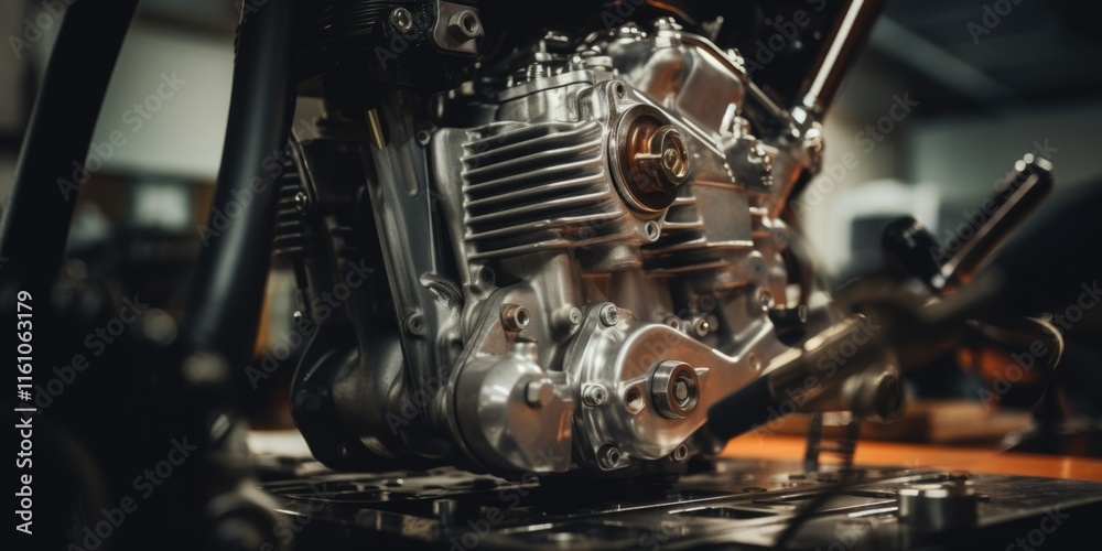 Obraz premium The engine of a motorcycle with intricate mechanical design.